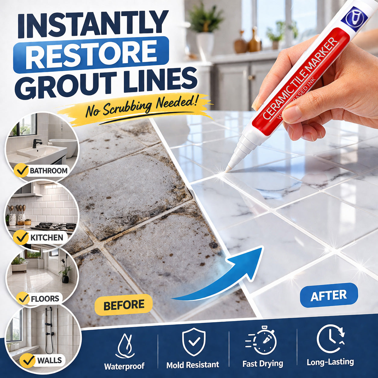 🖌️ Anti-Mould & Waterproof Joint Pen for Ceramic Tiles!