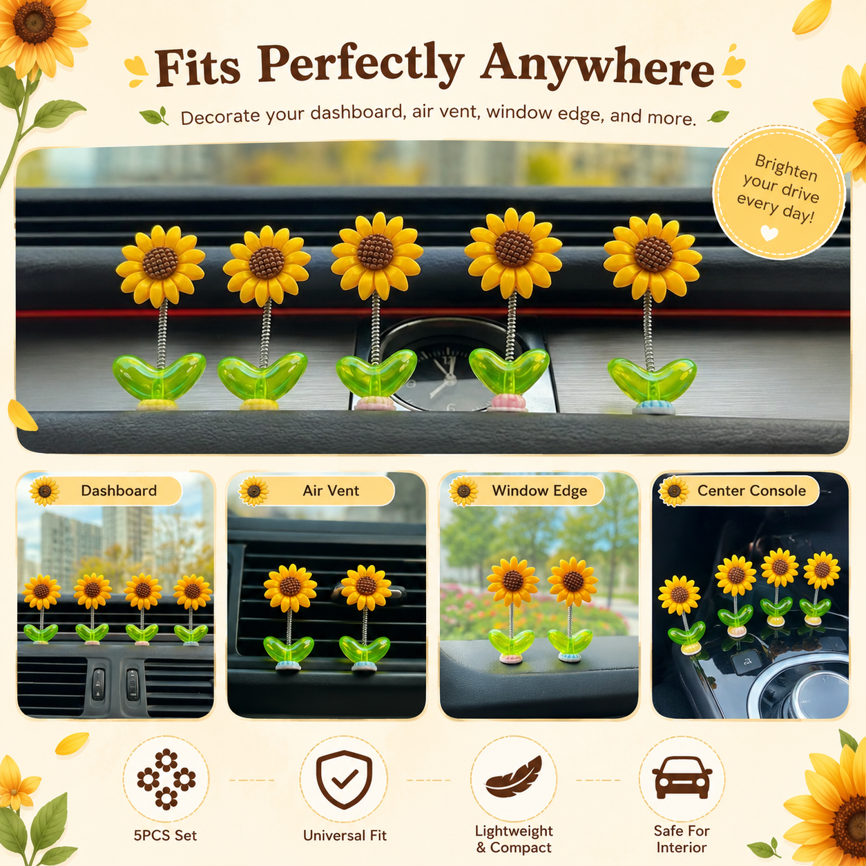 Bring Sunshine To Every Drive 🌻-Sunflower Decorations