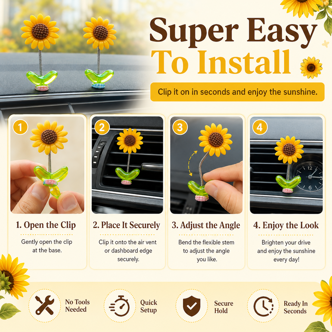 Bring Sunshine To Every Drive 🌻-Sunflower Decorations