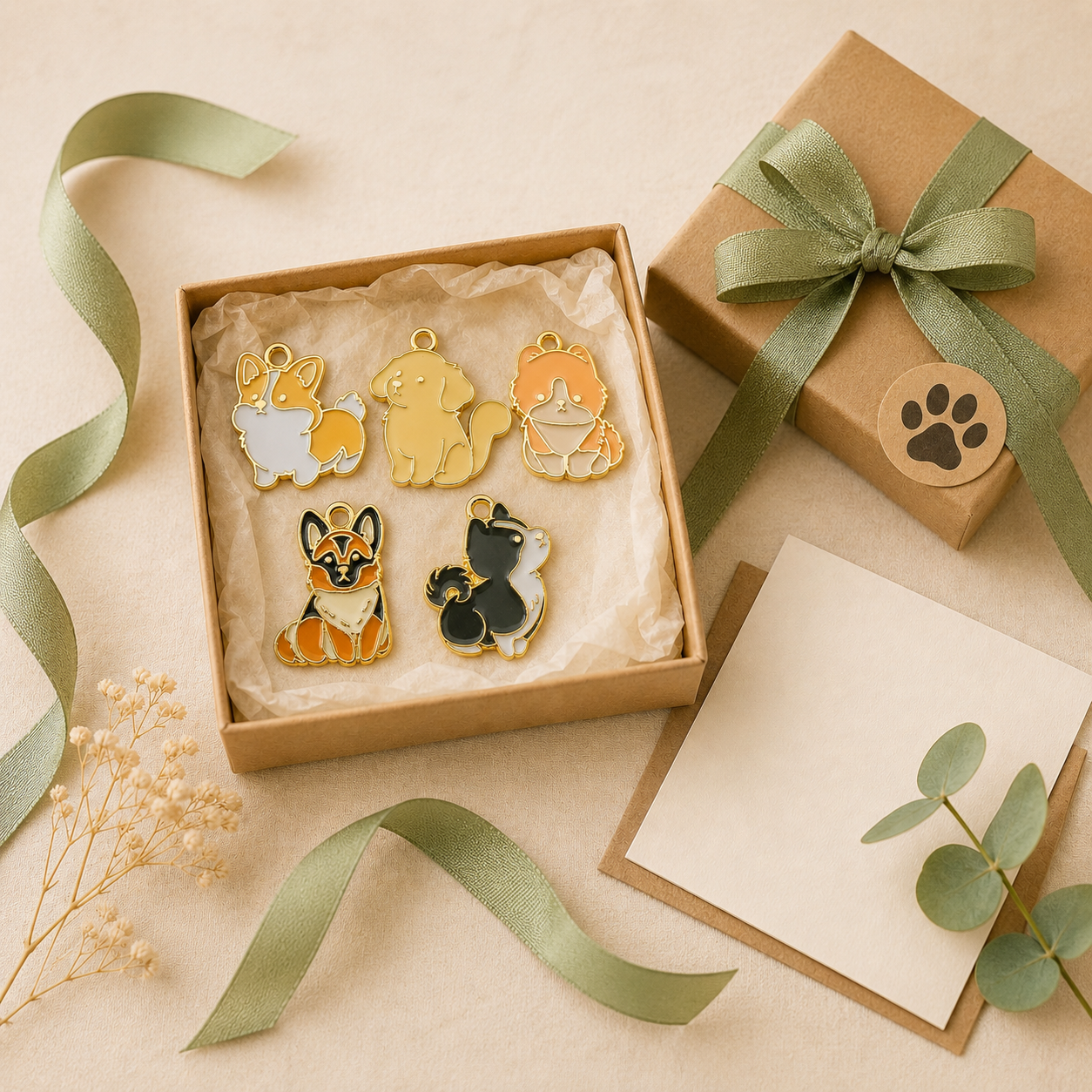 Puppy Pals Enamel Charm Set – 5 Cute Dog Charms