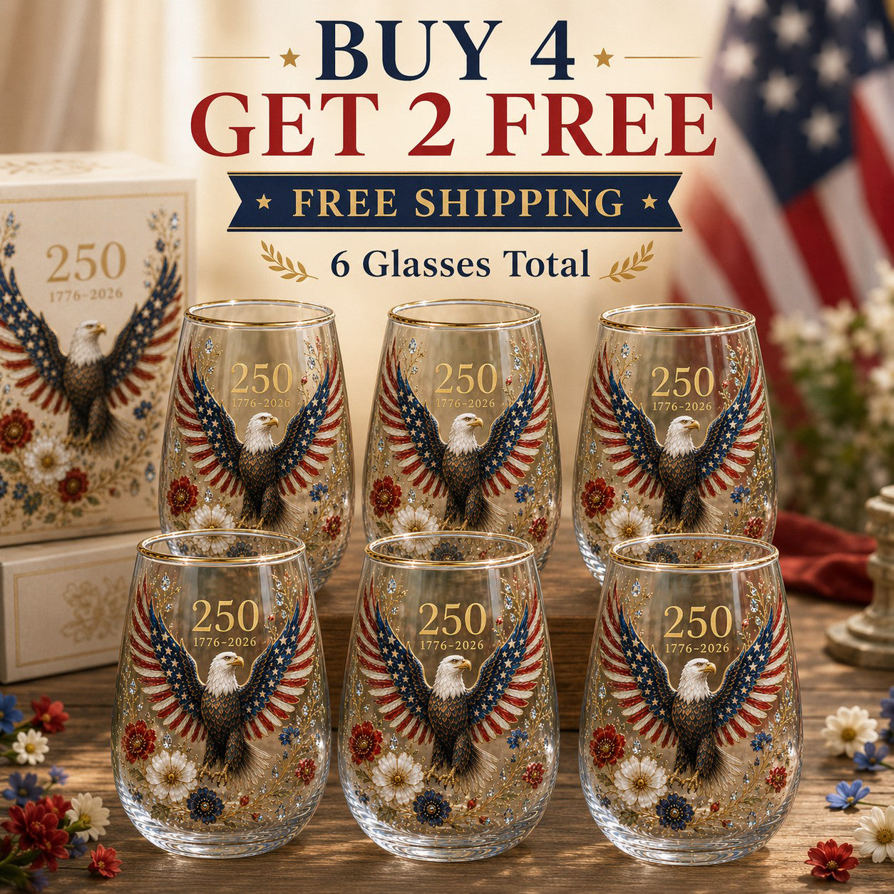 Buy 4 GET 2 FREE - 6 Glasses