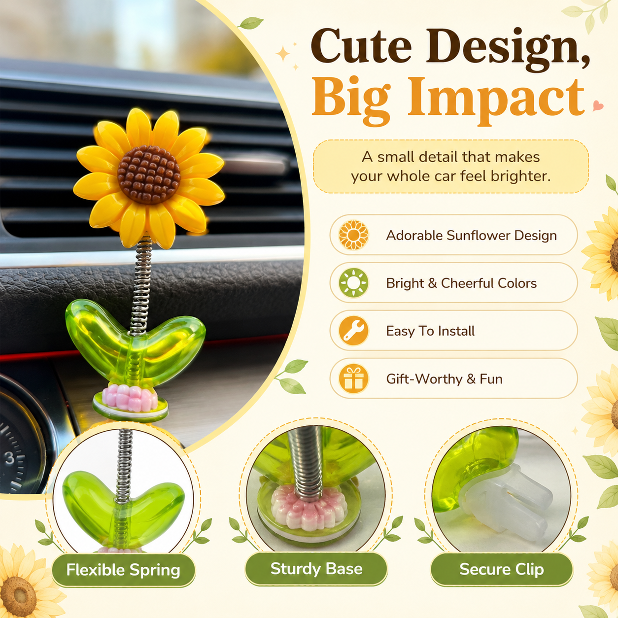Bring Sunshine To Every Drive 🌻-Sunflower Decorations
