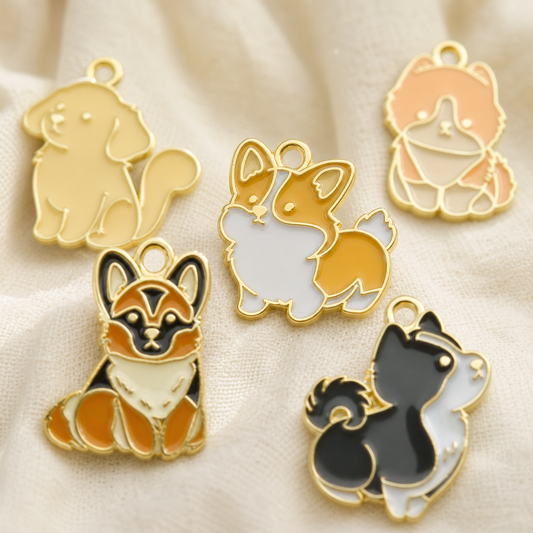 Puppy Pals Enamel Charm Set – 5 Cute Dog Charms
